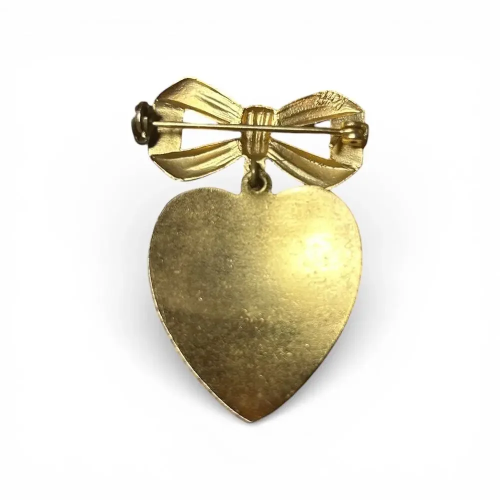 Vintage Coro Bow & Heart Brooch Romantic Courting Couple Pendant Pin